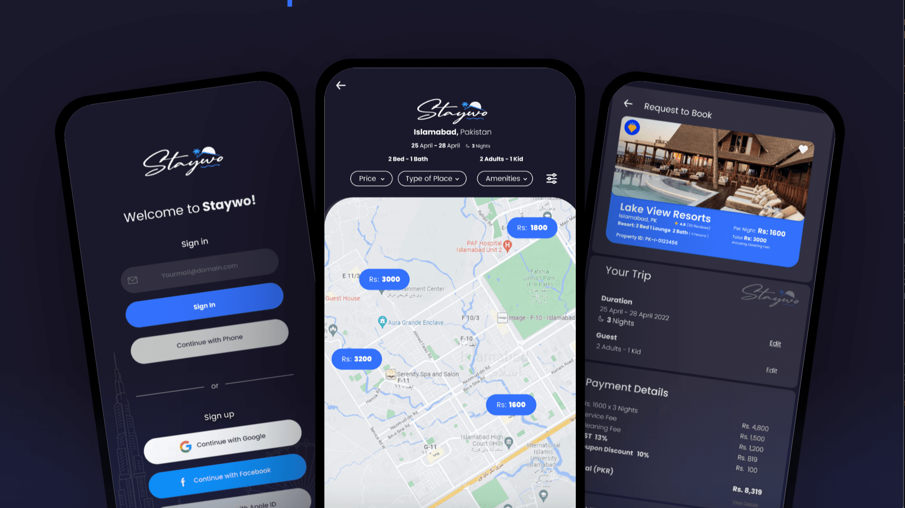 Staywo app screens